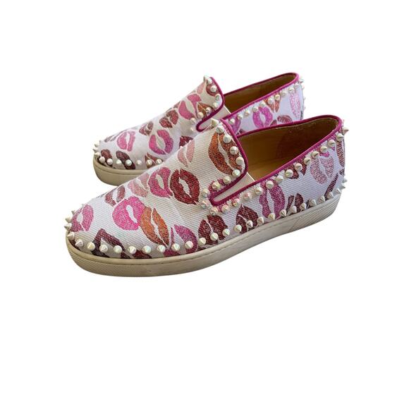 Christian Louboutin Lurex Lips Spiked Pik Boat Sneakers Size 37 US Womens 7 - Picture 2 of 8